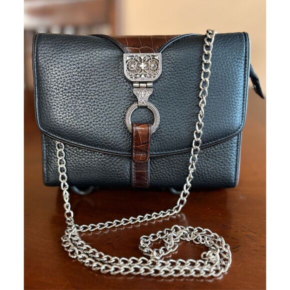 BRIGHTON - Nepal Organizer Crossbody/Pebbled Leather/Croc-Embossed Leather Trim - Picture 2 of 16